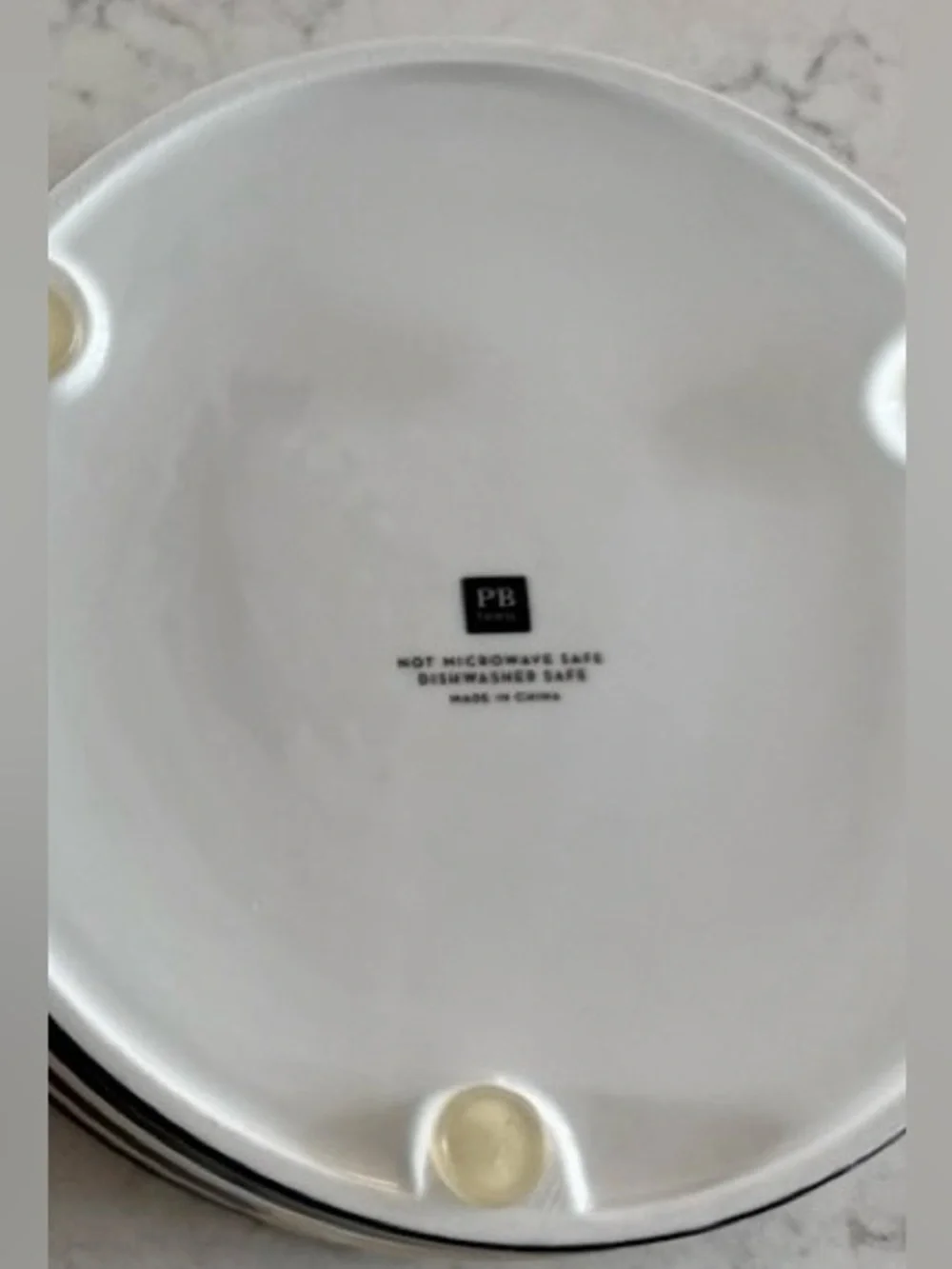Pottery Barn Striped Ceramic Pet Bowls - Black, White & Gold Accent - like NEW!